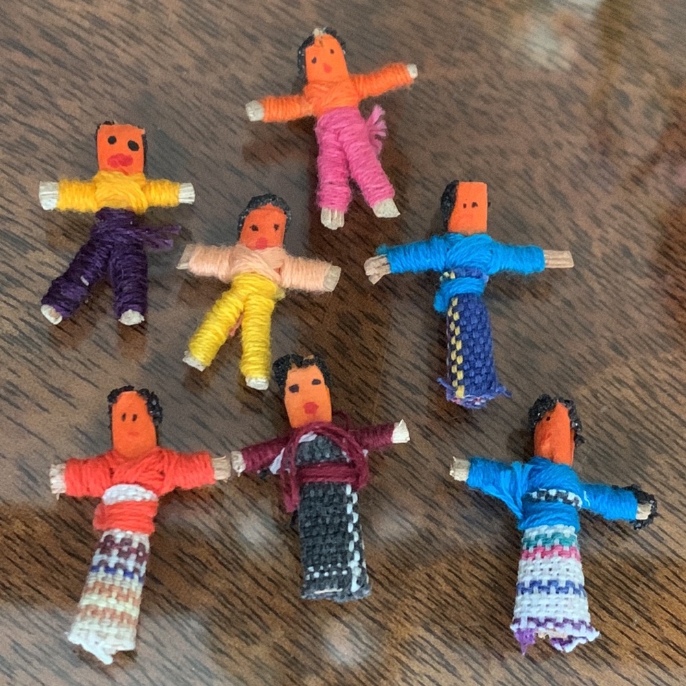 Colorful Handmade Worry Trouble Dolls 7 Doll Set Mini Miniature Collection